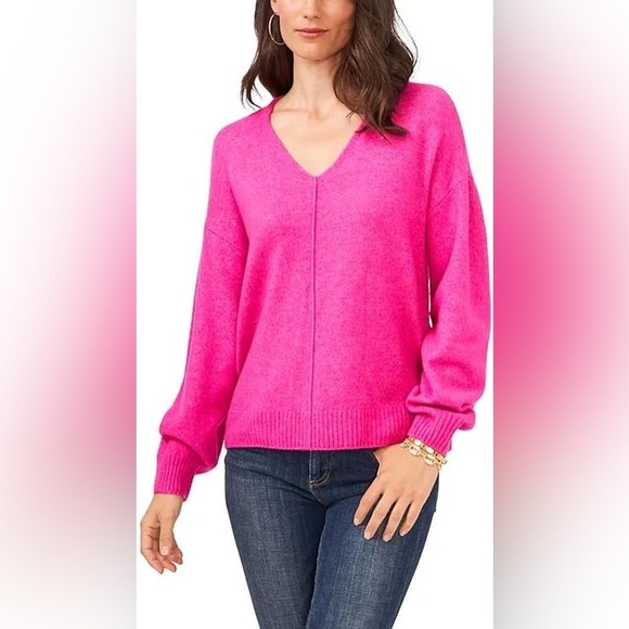 Vince Camuto Women’s Paradox V-Neck Center Seam Sweater in Pink Size L - Picture 3 of 10